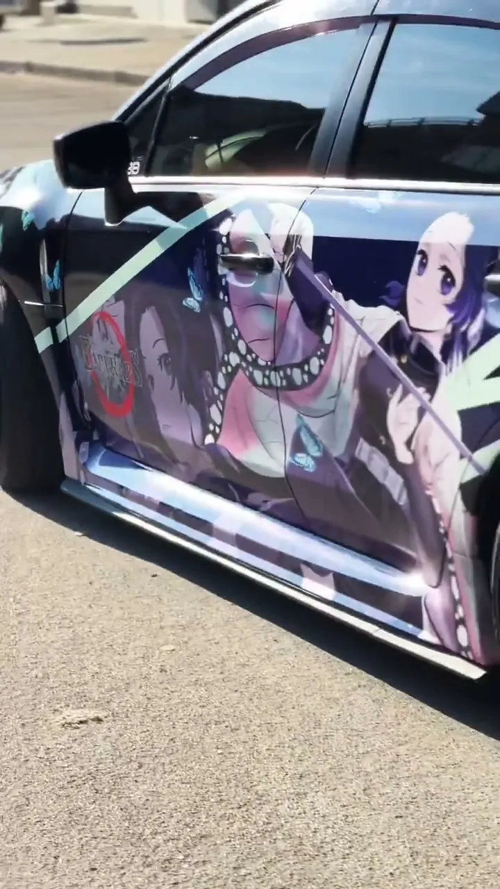 Shinobu Kocho from Demon Slayer wrapped along the side of a car