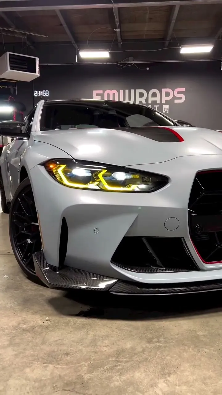 Grey BMW M4 CSL getting full body stealth PPF at EMWRAPS, from wash to finished car