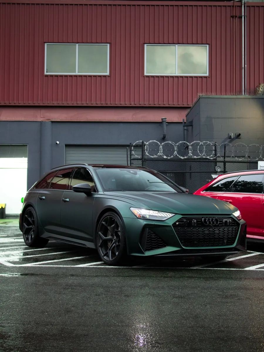 Audi RS6 Avant in matte metallic forest green color PPF in the EMWRAPS lot