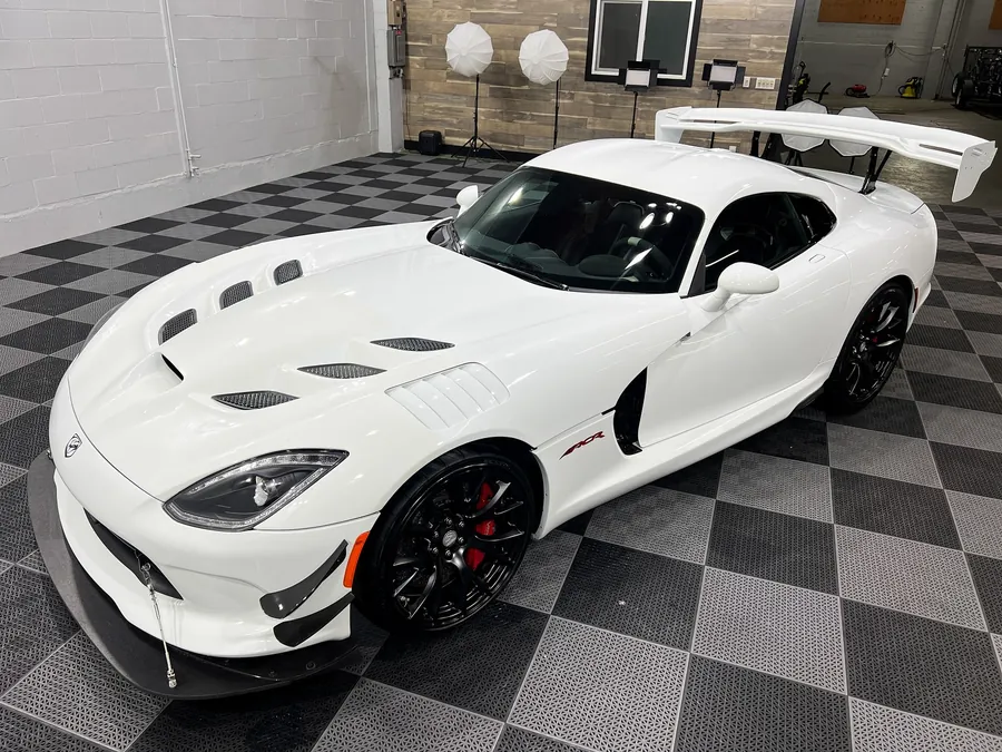 White 2017 Dodge Viper ACR with paint protection film in a private garage
