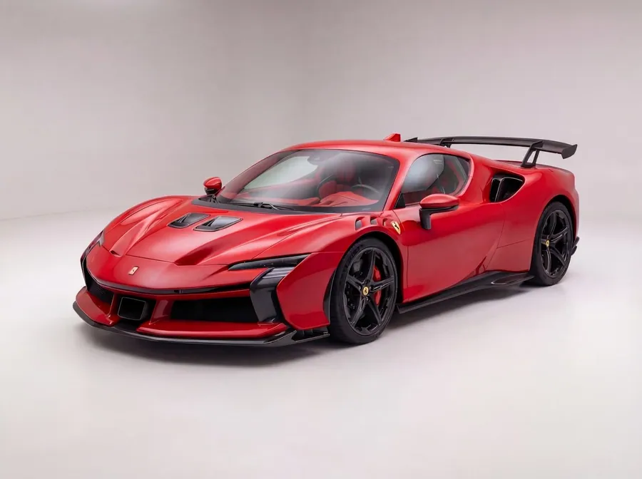 Red Ferrari SF90 XX Stradale with tinted side windows and a clear windshield