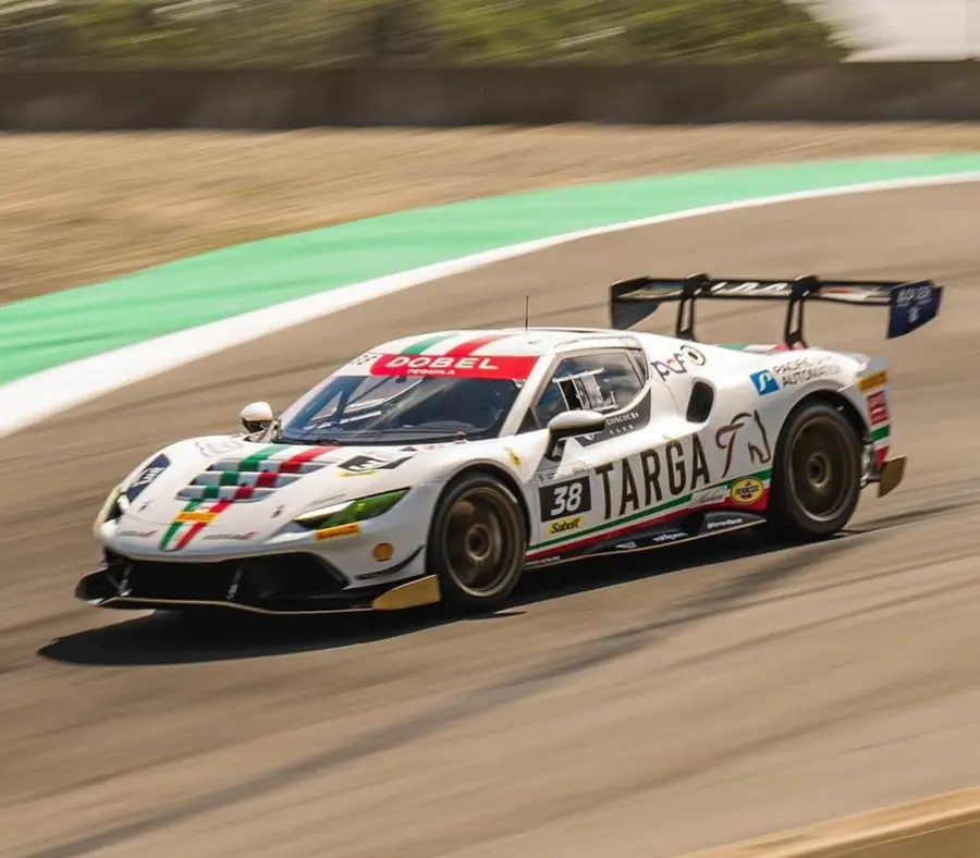 Ferrari 296 Challenge race car in a white Targa livery on track